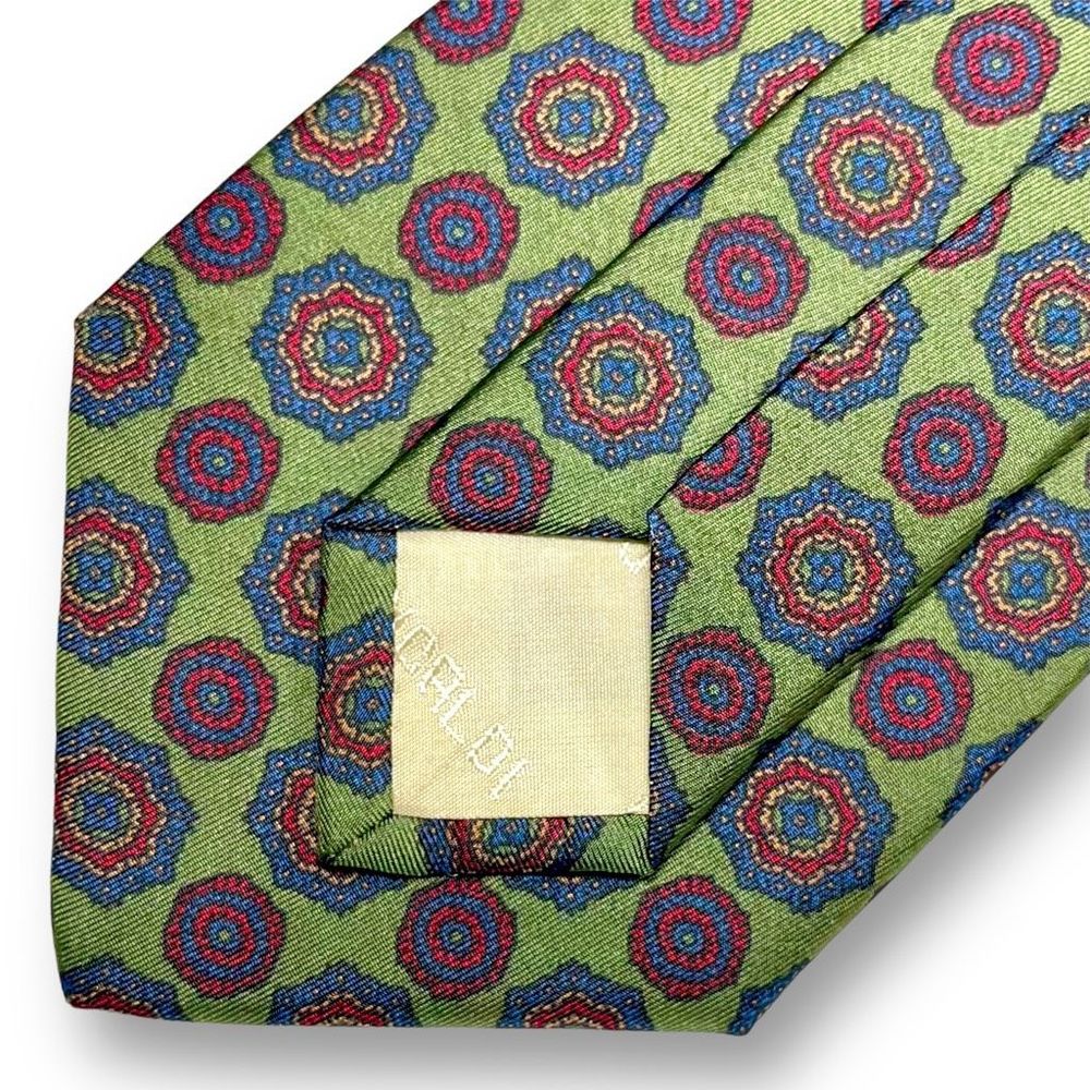 VITALIANO PANCALDI GUC Men’s Vintage Green/Red Medallion Foulard 100% Silk Tie - Picture 6 of 8